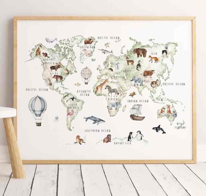 Animal World Map Print