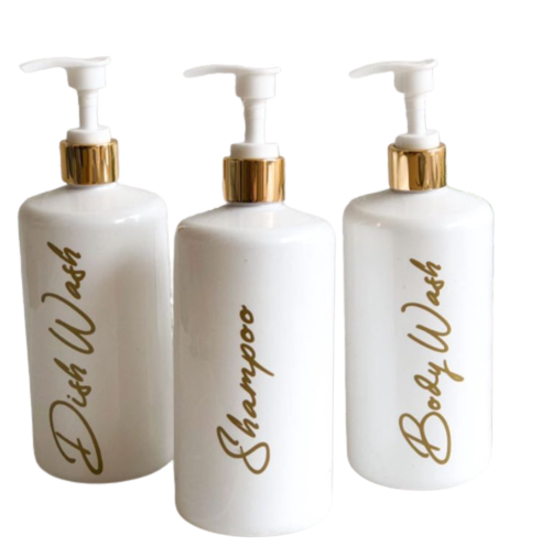 Botol Refill Pump, White & Gold