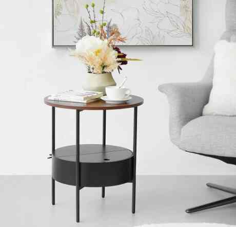 Newton Meja Sisi - Walnut Black