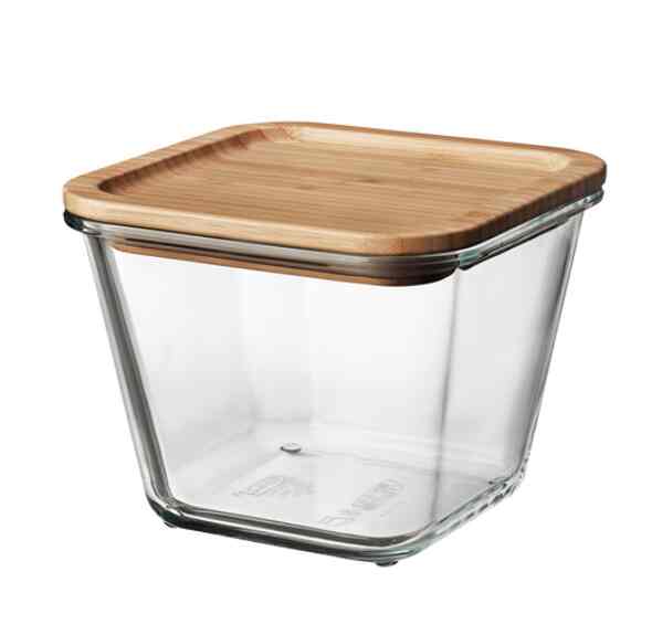 IKEA 365+ 保存容器 ふた付き, 正方形 ガラス/竹, 1.2 l