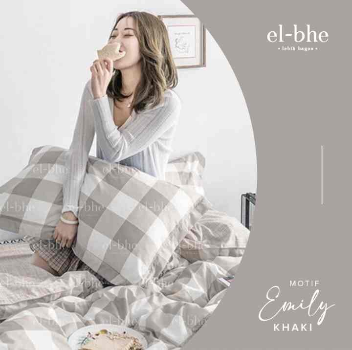 Sprei, EL-BHE Motif Emily, KHAKI Kotak, 8cm 