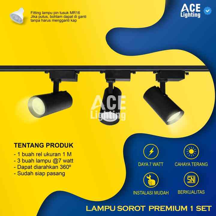 Lampu rel spotlight 1 set isi 3 lampu - Kuning Warm