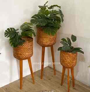 standing cover pot bambu mahoni