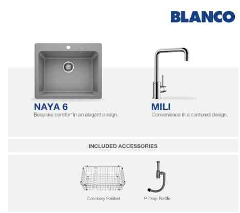 Naya 6 Kitchen Sink + Kran Air BLANCO Mili Chrome