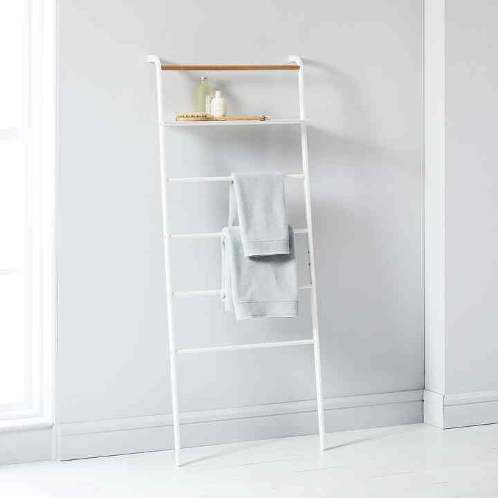 Yamazaki Leaning Clothes + Towel Rack with Shelf (2 colors)