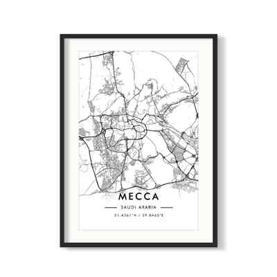 Poster Peta "Mecca Map" + Bingkai 40x55