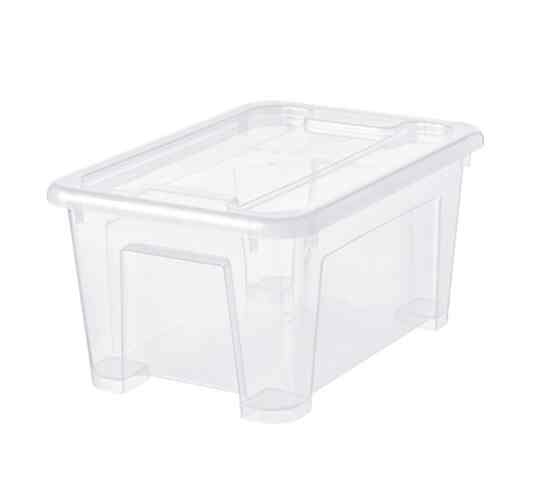SAMLA, Kotak dengan penutup, transparan, 28x20x14 cm/5L