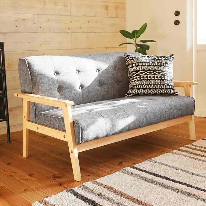 2人掛け ソファ 天然木脚 【5colors】