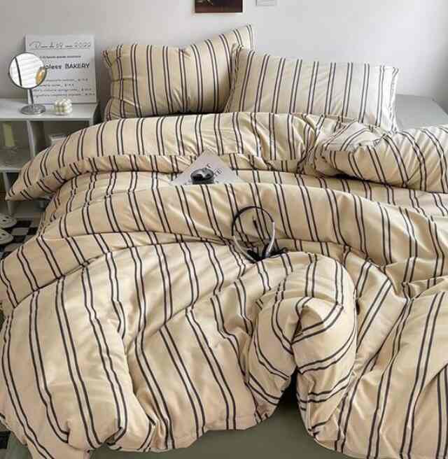 シンプル ストライプ プリント 羽毛布団カバーセット