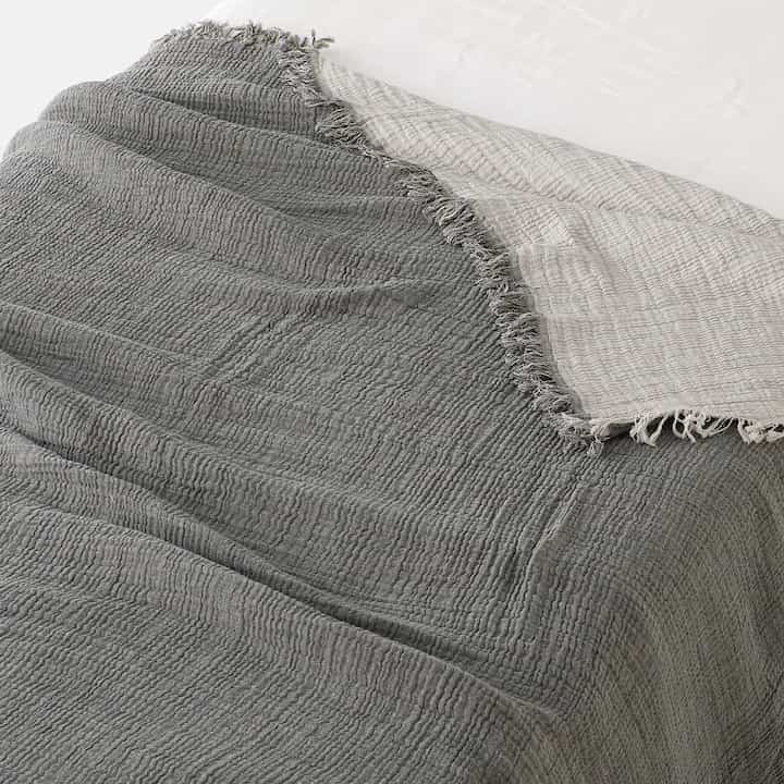 フリンジ使い 三重ガーゼリバーシブルケット［3色］