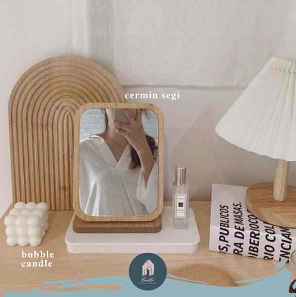 CERMIN MEJA KAYU AESTHETIC | CERMIN MAKEUP RIAS KAYU