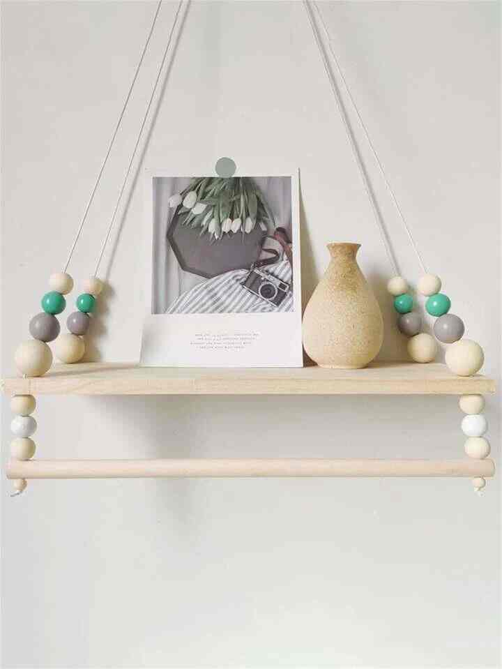 木製 ビーズ ダブルレイヤー ウォールシェルフ