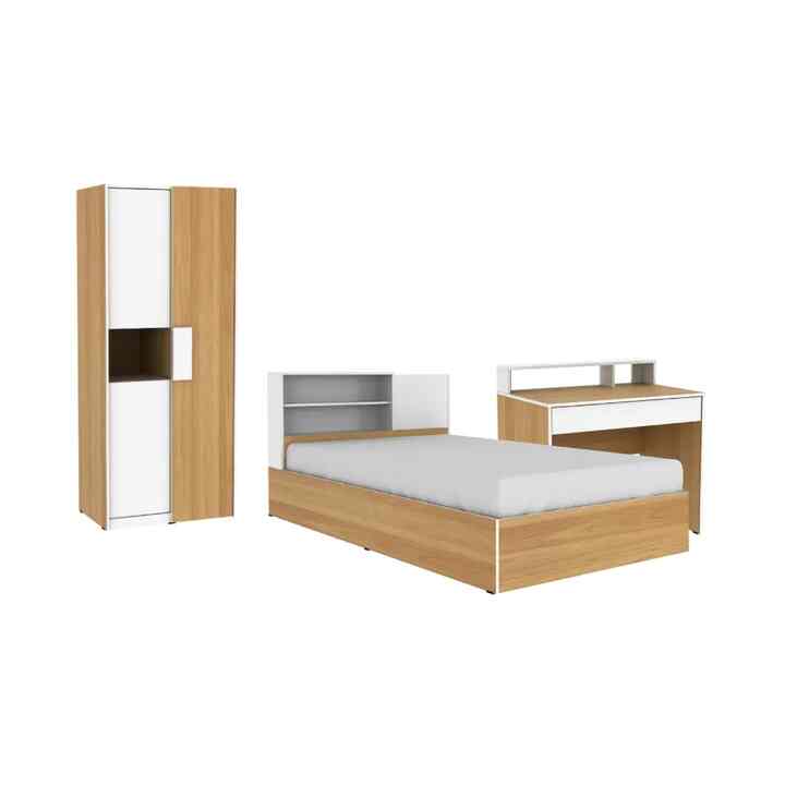 Pluto Set Kamar Tidur - Putih/Coklat oak