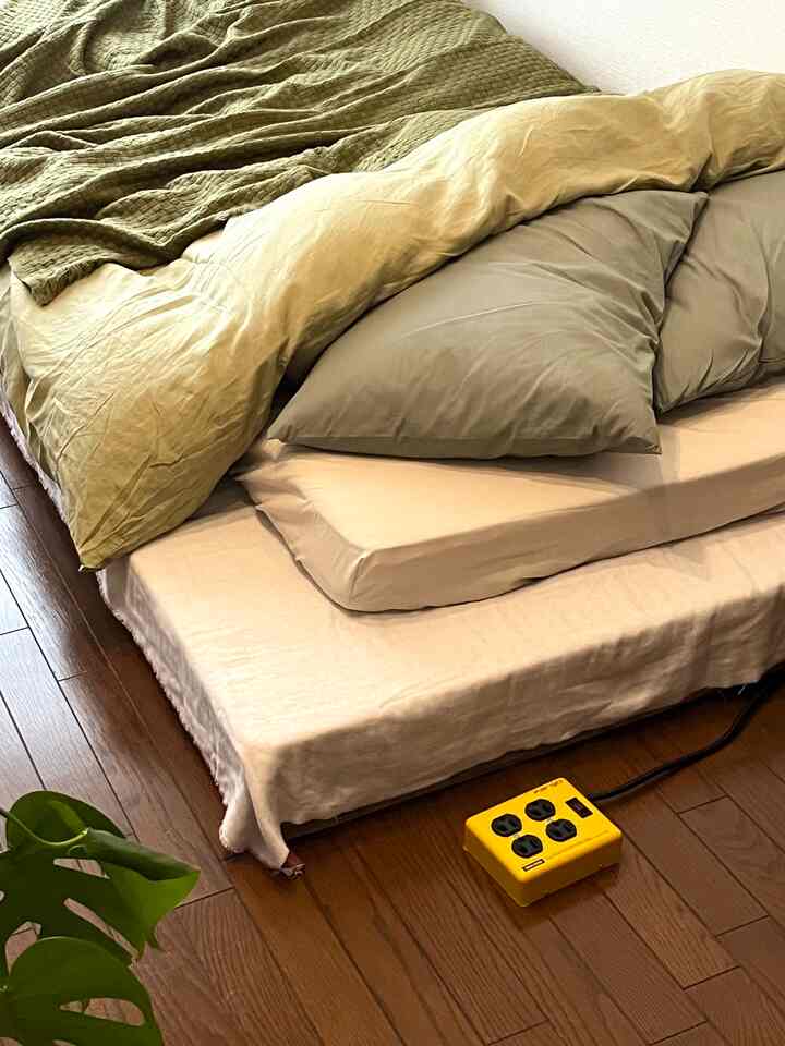 Natural-toned bedroom featuring pillows and duvet covers on a bed providing a cozy atmosphere