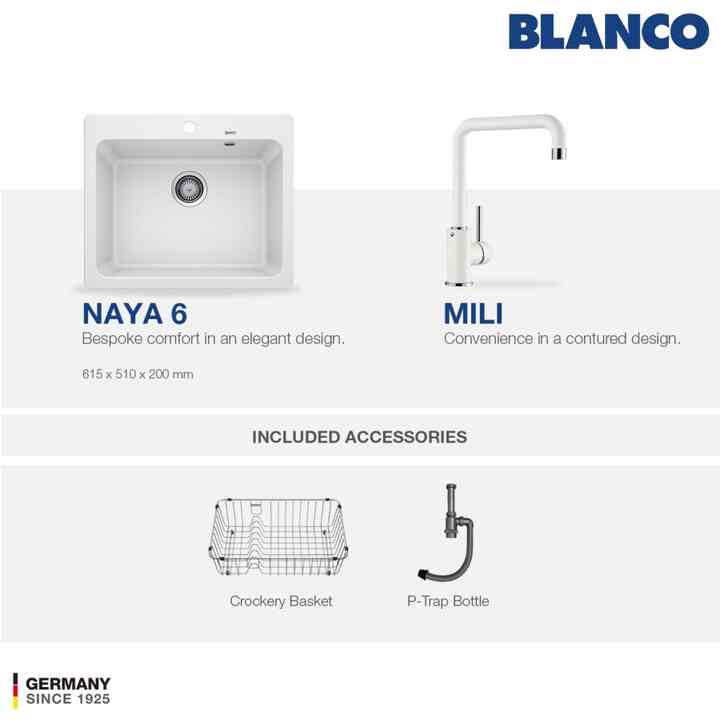 Paket BLANCO Naya 6 + Mili Silgranit Kitchen Sink and Mixer Tap - White