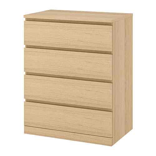 MALM Lemari 4 laci, veneer kayu oak