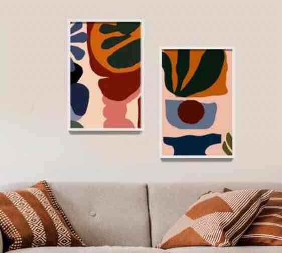 Abstrak Painting Floral Design, Botanical Art Print Bingkai Kayu