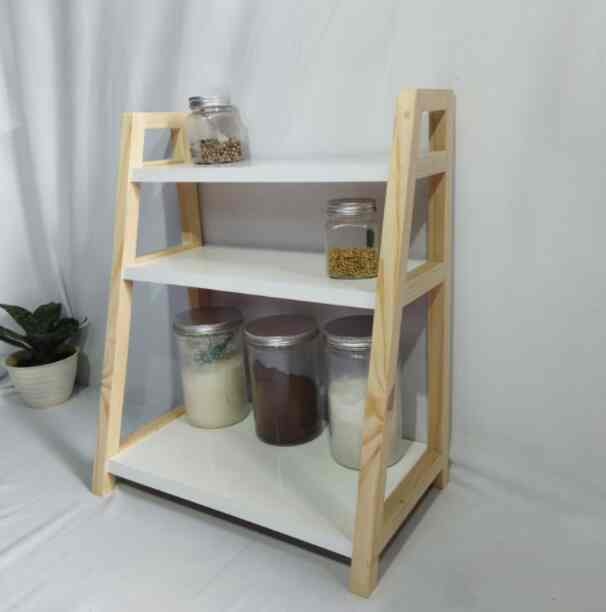 Rak bumbu dapur 3 susun serbaguna kayu jati belanda