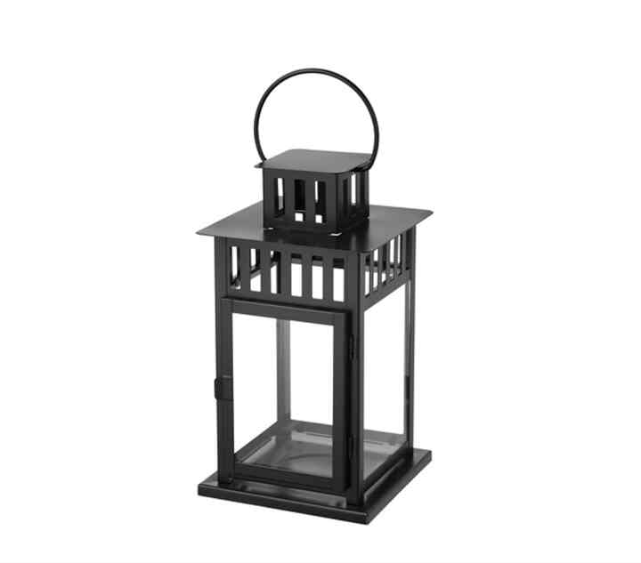BORRBY, Lentera untuk lilin blok, dalam/luar ruang hitam, 28 cm