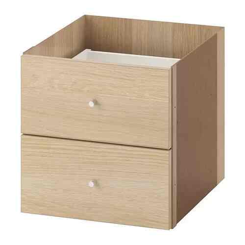 KALLAX Sisipan dengan 2 laci, efek kayu oak diwarnai putih, 33x33 cm