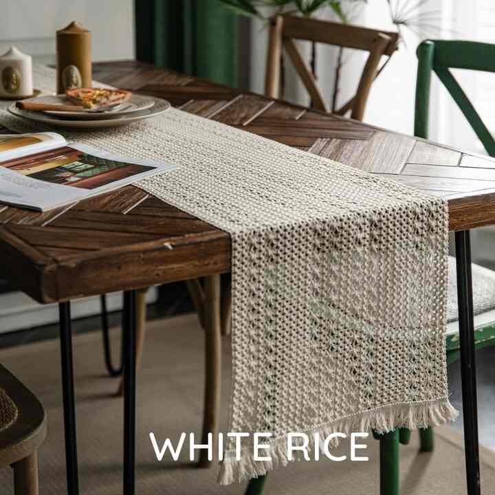 Table Runner Taplak Meja, White Rice