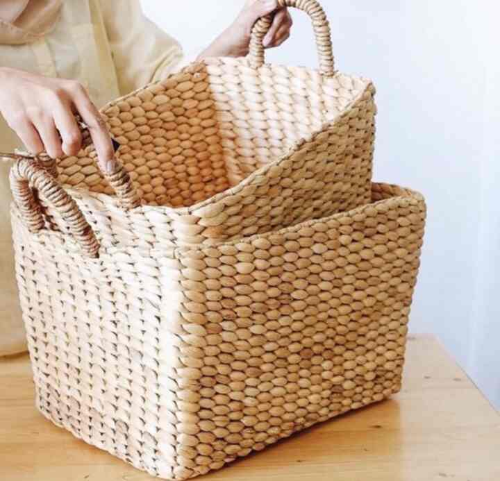 Keranjang Trapesium Anyaman Eceng Gondok With Handle