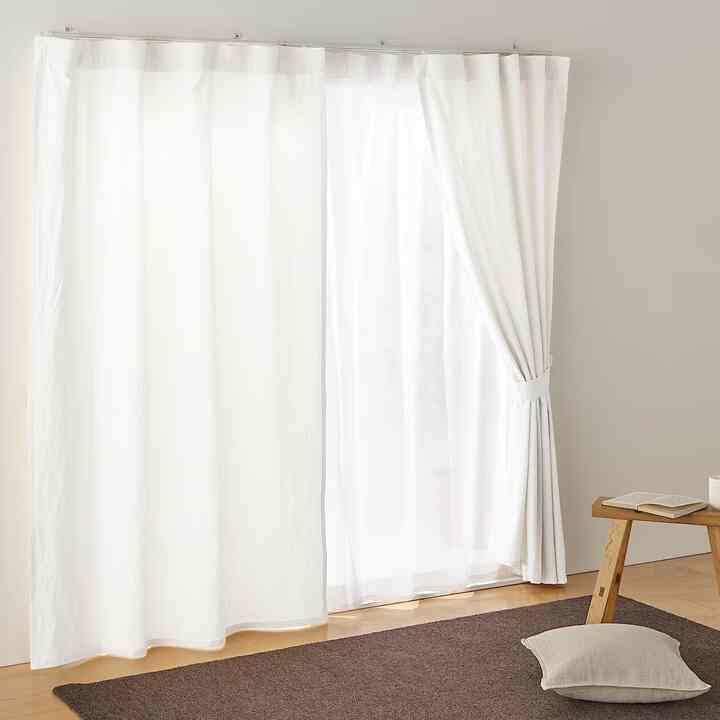 綿洗いざらし平織ノンプリーツカーテン／オフ白