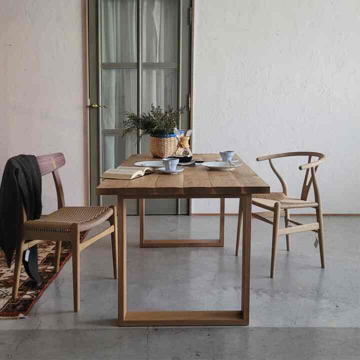 Oak Patchwork Table × 木製ロ型脚