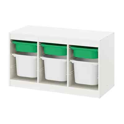 TROFAST Kombinasi penyimpanan dgn kotak, putih hijau/putih, 99x44x56 cm