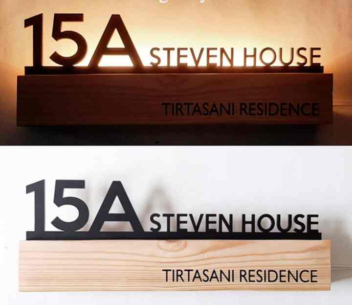 Papan Nomor Rumah Kayu Dan Akrilik LED