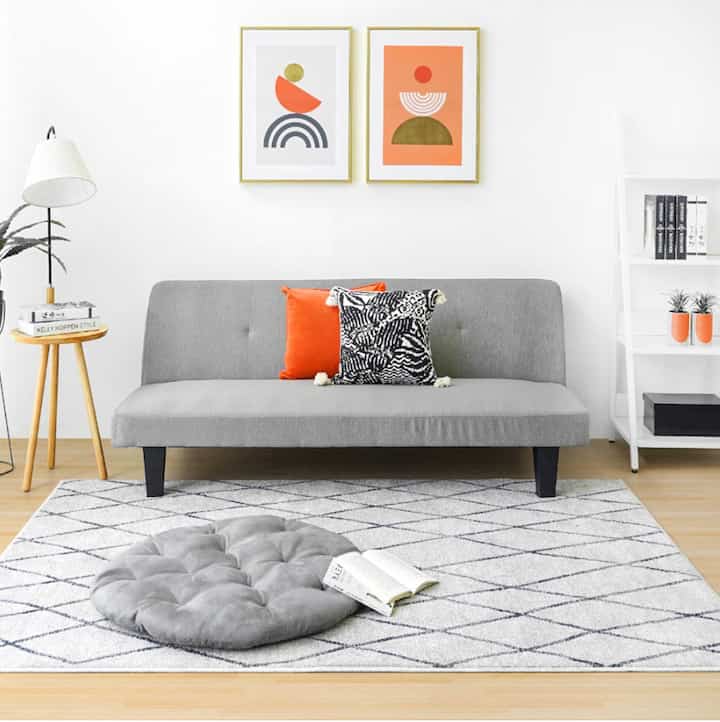 Oakland Sofa Tidur Fabric - Abu-Abu
