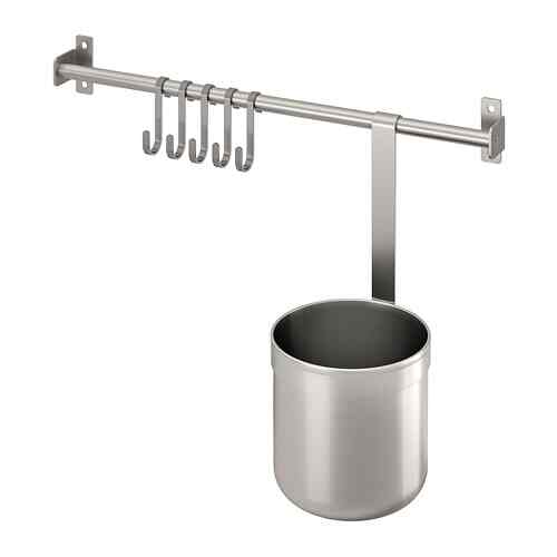 KUNGSFORS Rel dg 5 kait dan 1 wadah, baja tahan karat, 40 cm