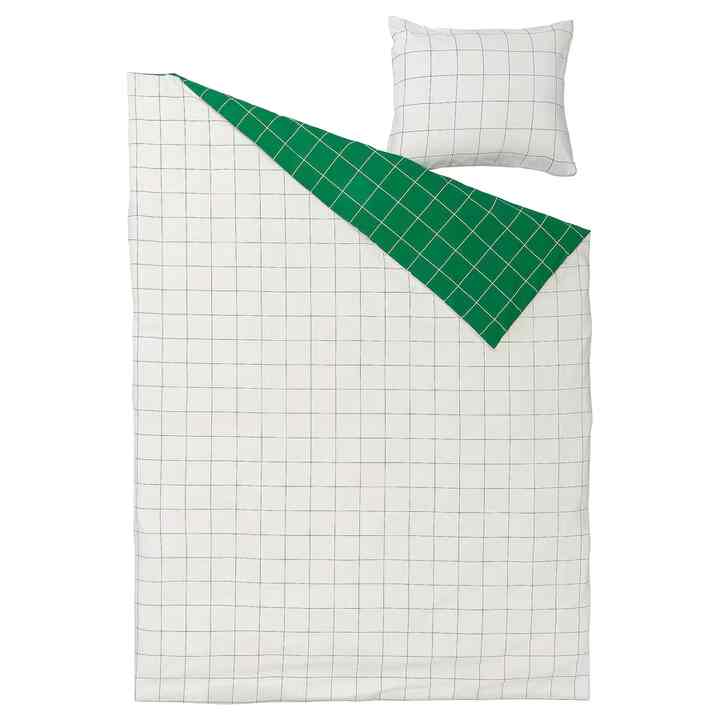 VITKLÖVER ヴィートクローヴェル 掛け布団カバー＆枕カバー ホワイト グリーン/チェック