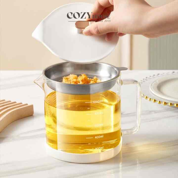 Cooking Oil Glass Strainer Container