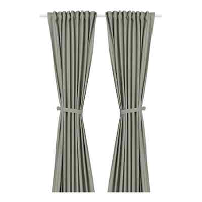 LENDA Gorden dengan pengikat, 1 pasang, abu-abu tua, 140x250 cm