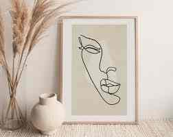 Woman Face Line Drawing Wall Art Print
