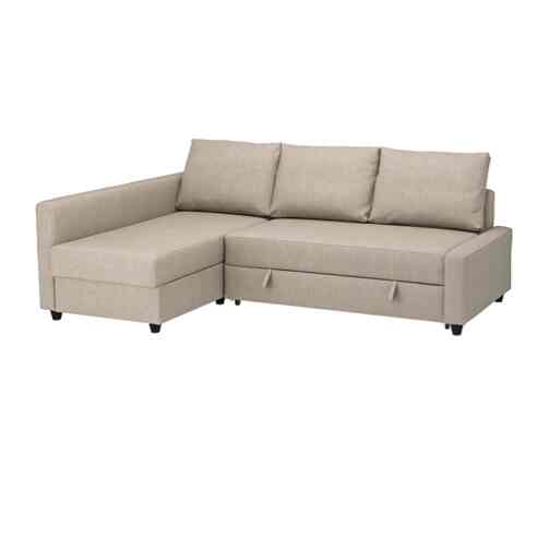 FRIHETEN, Sofabed sudut dengan penyimpanan, hyllie krem