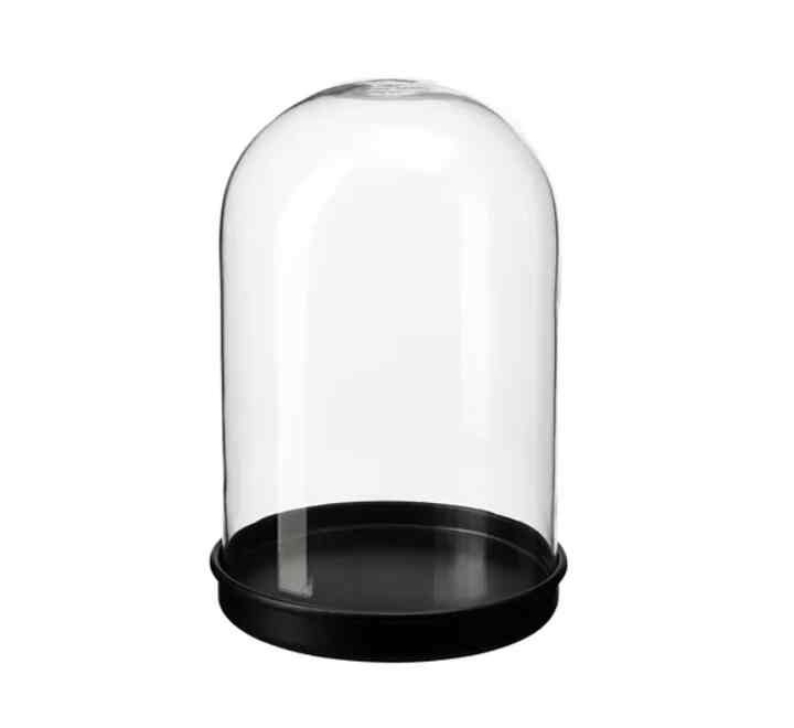 SKÖNJA Glass dome with base, clear glass/black, 21 cm