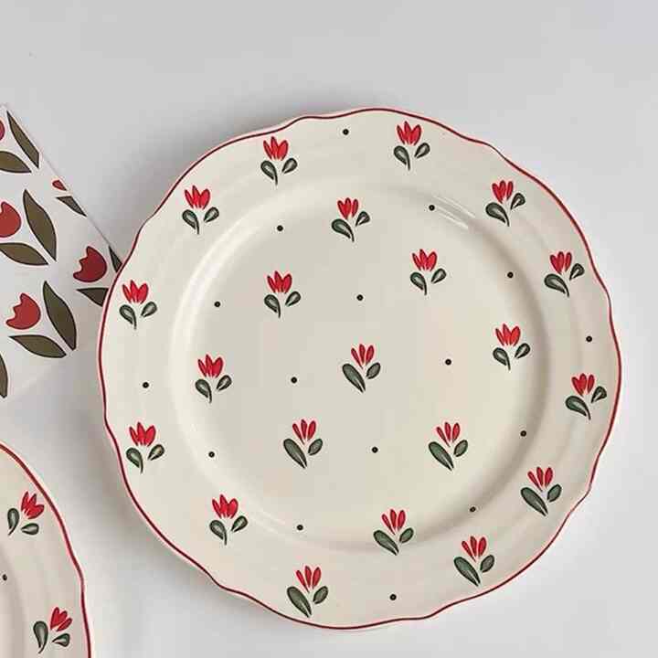 TAERI | Red Floral Pattern Dessert Plate