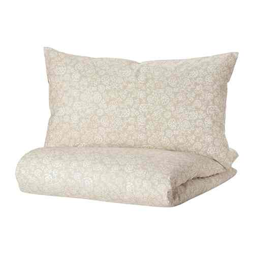 TRINDSTARR Sarung duvet dan 2 sarung bantal, krem/putih, 200x200/50x80 cm