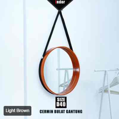 CERMIN GANTUNG BULAT DIAMETER 40 CM - Light Brown