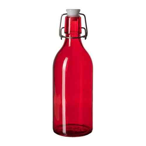 VINTERFINT Botol dengan penutup, kaca merah, 0.5 l