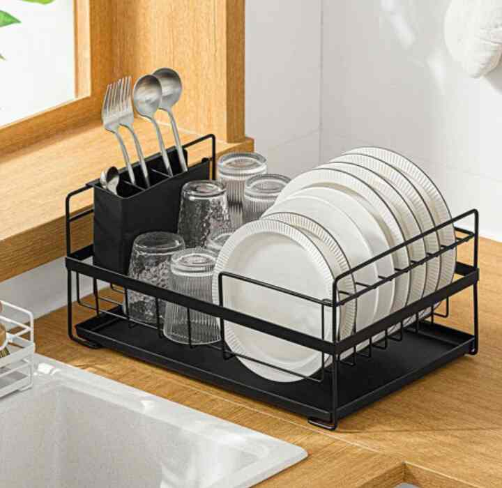 Countertop Tableware Storage Rack 47 x 27.5 x 19cm - Black / Rak Piring