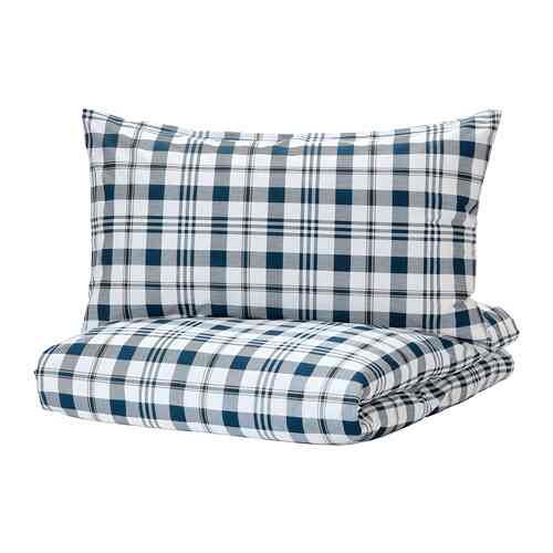SPIKVALLMO Sarung duvet dan 2 sarung bantal, putih biru, 240x220/50x80 cm