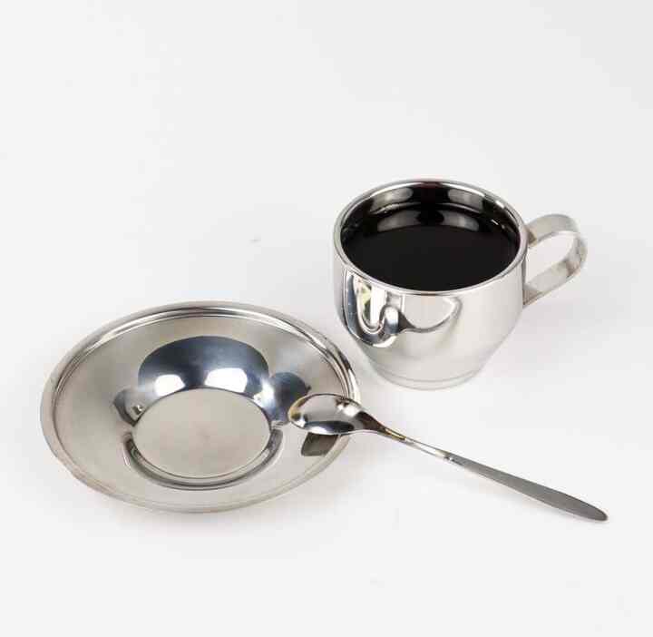 Set Cangkir Sendok Piring Kopi Stainless Steel - 201
