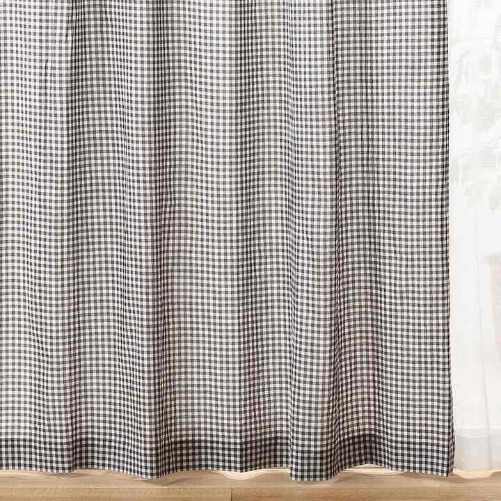 オーガニックコットン洗いざらしプリーツカーテン・２枚組／ブラウンチェック