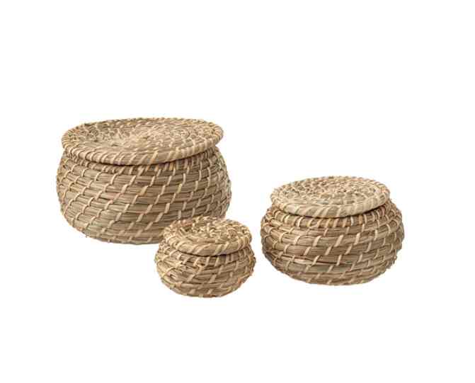 FRYKEN, Kotak dengan penutup, set isi 3, mendong