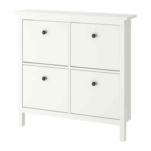 HEMNES Kabinet sepatu dgn 4 kompartemen, putih, 107x22x101 cm