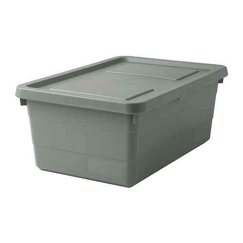 SOCKERBIT Storage box with lid, grey-green, 38x25x15 cm