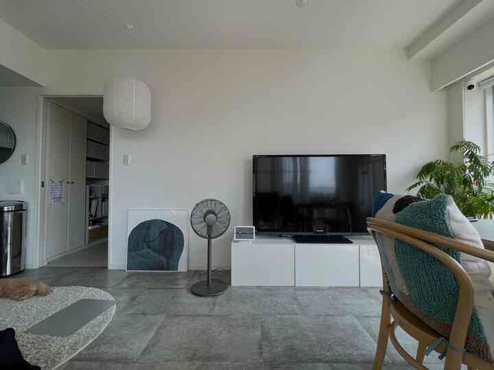 HAYのライスペーパーシェイドと、ロナンブルレックのポスターがお気に入り🗣🩶

床は東リの土足okのクッションフロアを全面に敷いています。

テレビをいつか壁付けにしたい…📺

#賃貸インテリア
#賃貸マンション
#賃貸diy